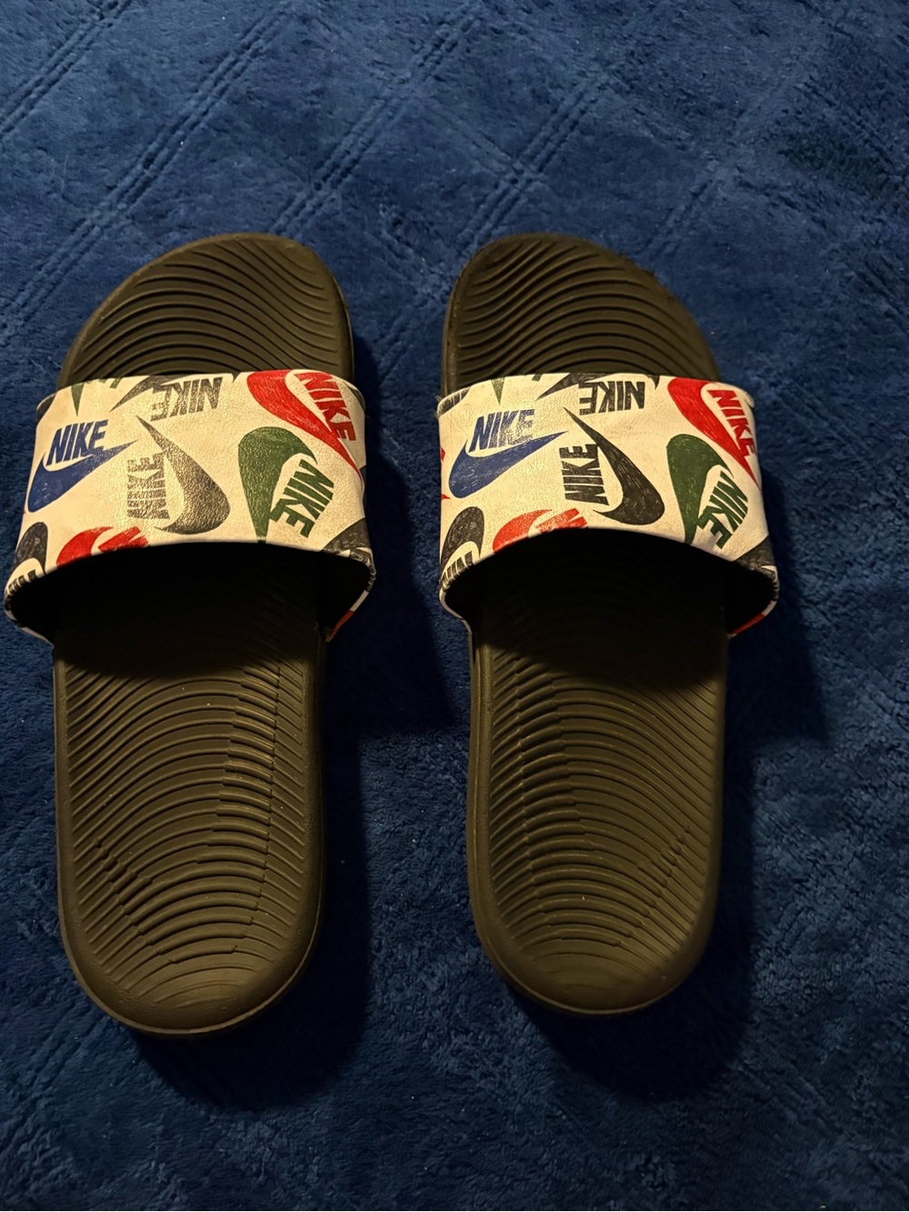 Nike Black Slide Sandals with Multicolor Logo Strap